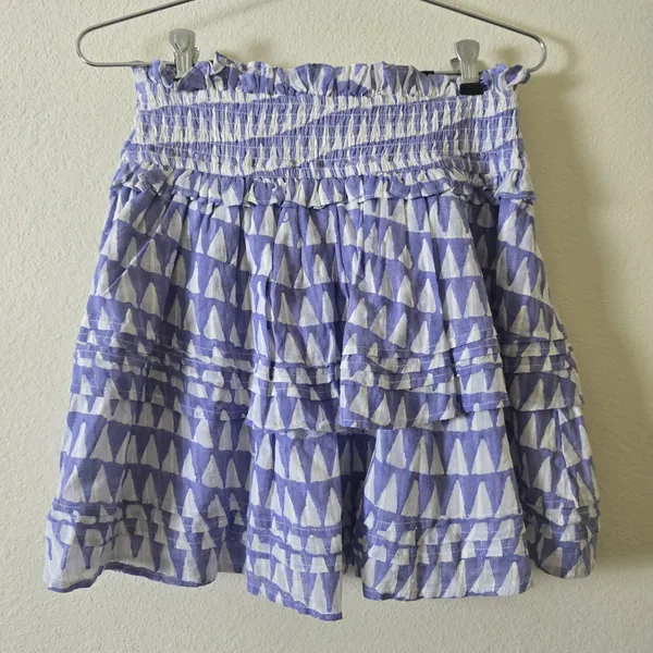 Cleobella Mini Skirt Womens S Smocked Tiered Ruffle Purple White EUC - Image 2