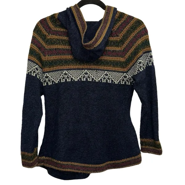 Alpaca‎ Boho Fair Isle Hooded Sweater Pullover w/ Pockets Cozy Festival Style - Image 4