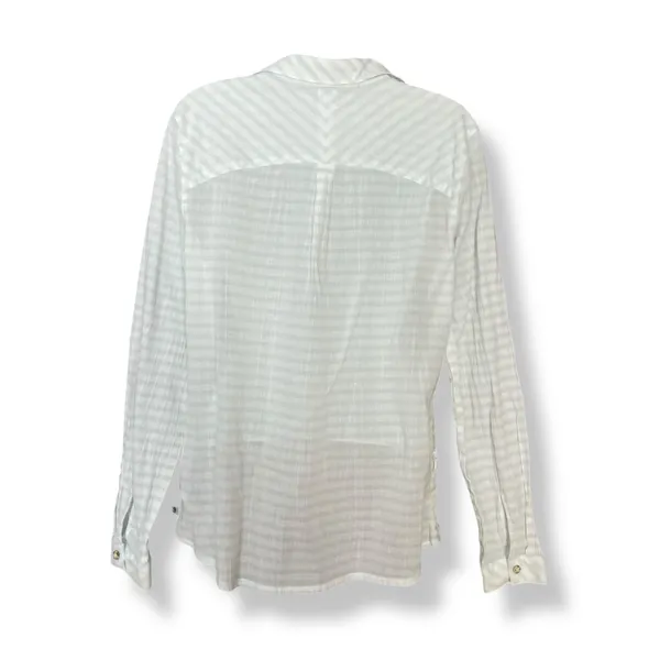 Mountain Hardwear Shirt Women Medium Striped White Blue Lightweight Long‎ Sleeve - Image 2