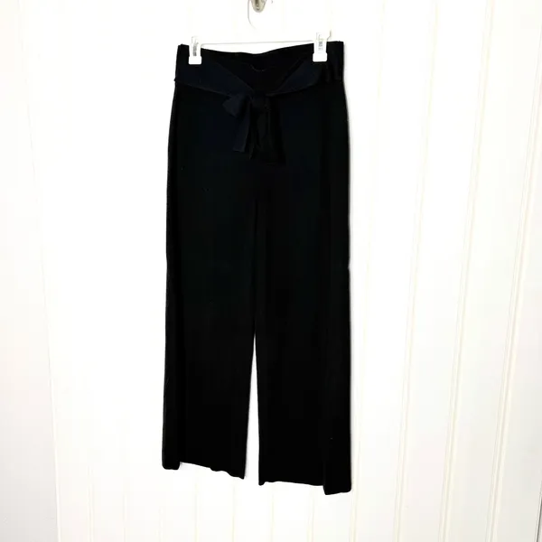 Moth by Anthropologie Black Wide Leg Knit Pants Tie Waist Size S - Image 3