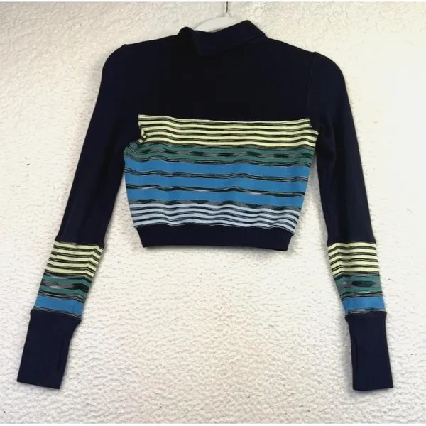 Free‎ People FP Movement Sweater Womens XS Striped Thermal Cropped Thumbholes - Image 2