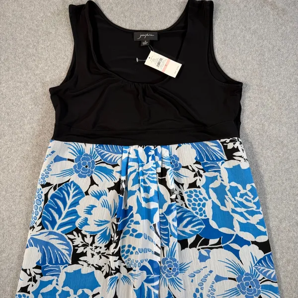 josephine Women's Size 10 Black Blue White Tropical Floral Sleeveless Midi Dress - Image 2