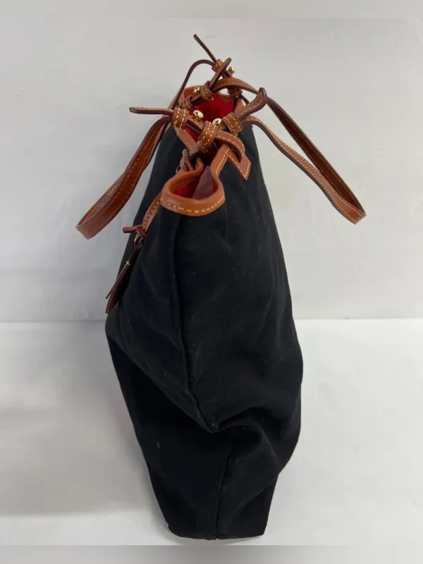 Dooney & Bourke Black and Tan Canvas & Leather Tote - Image 3