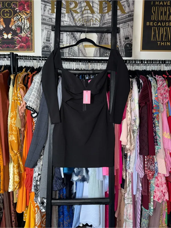 Edikted Black Cut Out Long Sleeve Mini Dress Womens Small NWT - Image 2
