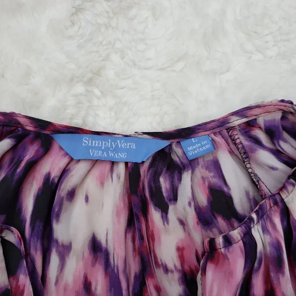 Simply Vera Vera Wang Pink Purple Watercolor Split Neck Boho Blouse Top Size L - Image 4