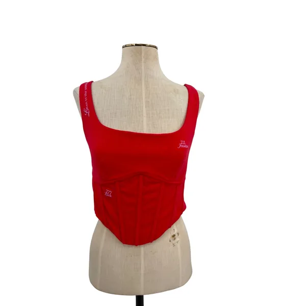 The Mayfair Group‎ Language of the Universe Corset Ember Red Graphic Top S/M - Image 3