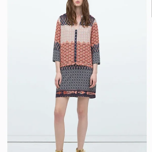 Zara Basic Moroccan Printed Blue/ orange pattern Tunic Dress Size Small - Image 2