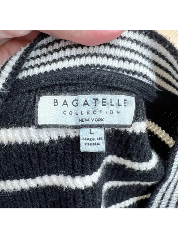 Bagatelle Striped Cardigan Sweater Preppy French Girl Black Ivory Size Large - Image 8
