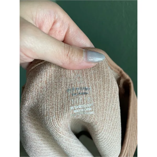 Aerie Offline Seamless Ribbed Scoop Neck Cropped Short Sleeve Size S Tan Beige - Image 4