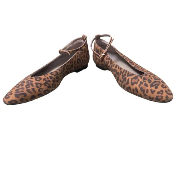 Reden Leopard Print Calf Hair Pointed Toe Ankle Strap Ballet Flats Women’s EU 39 - Image 7