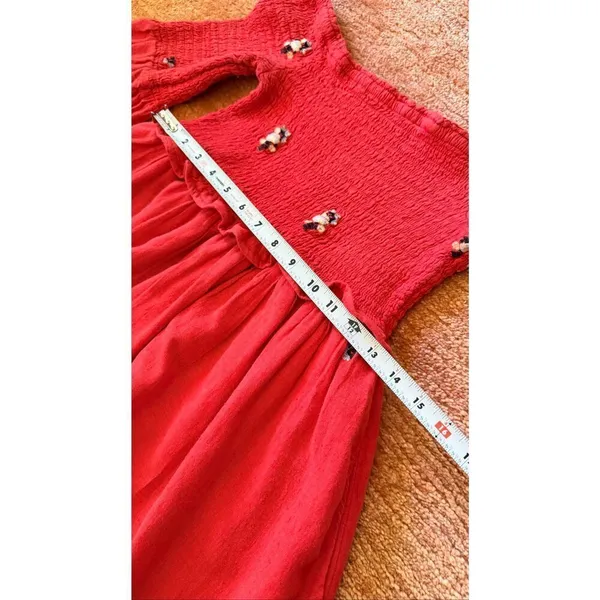 Free People Red Off Shoulder Embroidered Dress Size M - Image 6