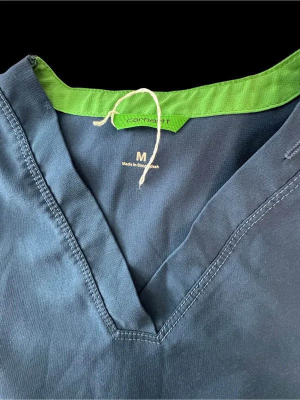 Carhartt Navy Scrub Top with Lime Accent - Image 3