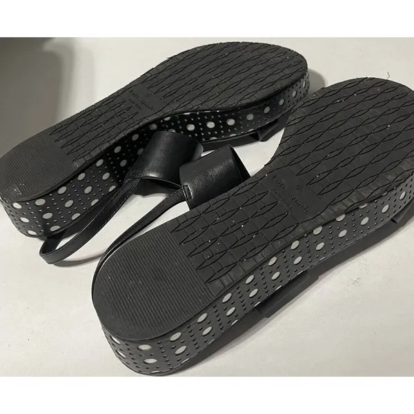 KATE SPADE black leather sandals with white‎ polka dot platforms size 8.5 - Image 5
