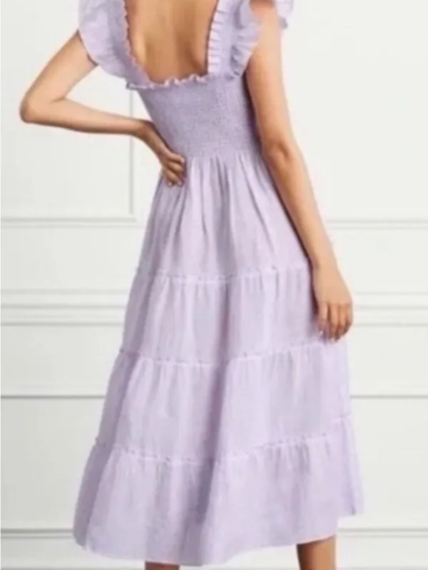 Hill House Home Linen Ellie Nap Dress Lilac Stripe Medium Cottagecore - Image 2