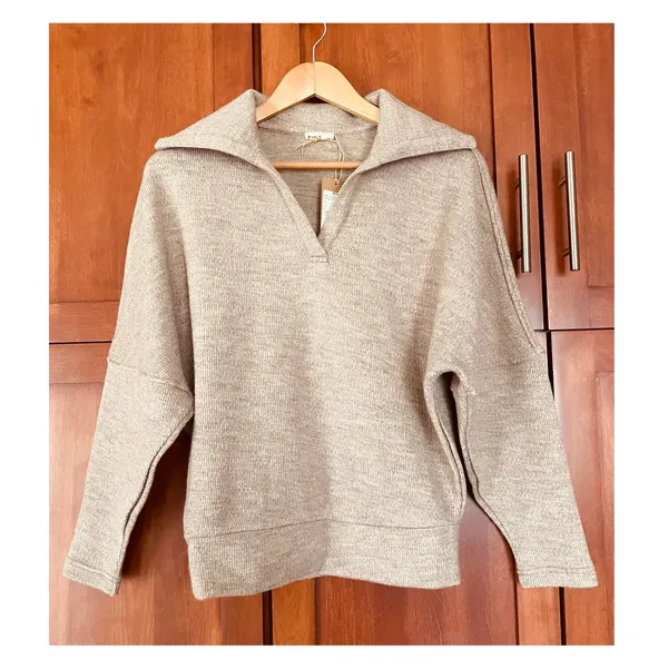 OGL Sweater V-Neck Collar Ribbed Heather Brown Tan Size Small NEW - Image 2