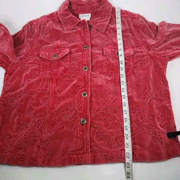 Coldwater Creek Red Velvet Embroidered Jean Jacket Style Women's Sz Large Boho - Image 7