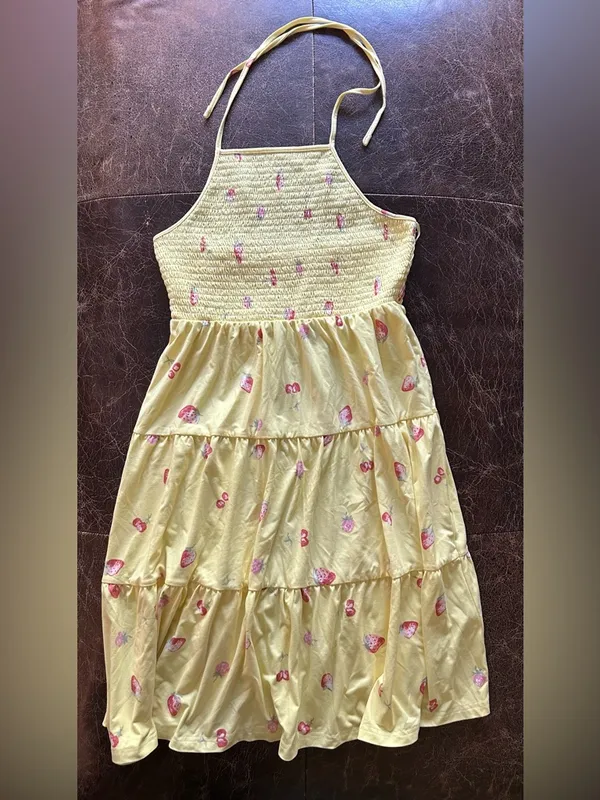 Nordstrom Abound Tiered Halter Dress in Yellow with Strawberries Smocked Back - Image 3