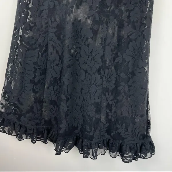 Victoria’s Secret Black Floral Lace Slip Dress Medium Ruffle Hem Sexy Lingerie - Image 6