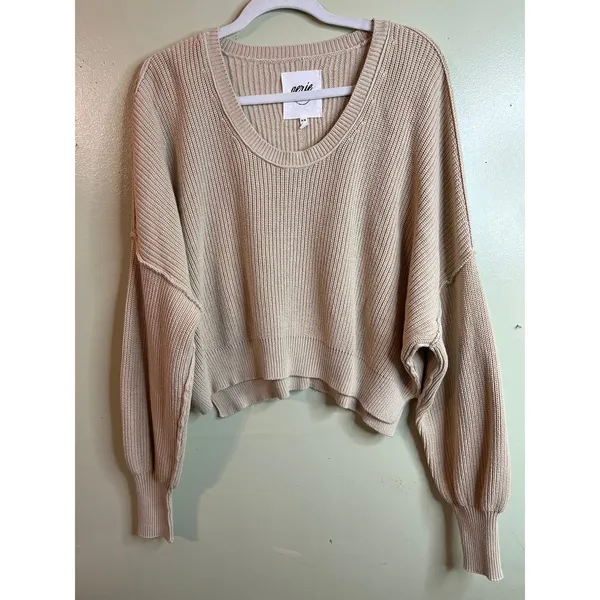 Aerie Ribbed Knit scoop neck Sweater Balloon Sleeve Cropped Relaxed Fit Size M - Image 10