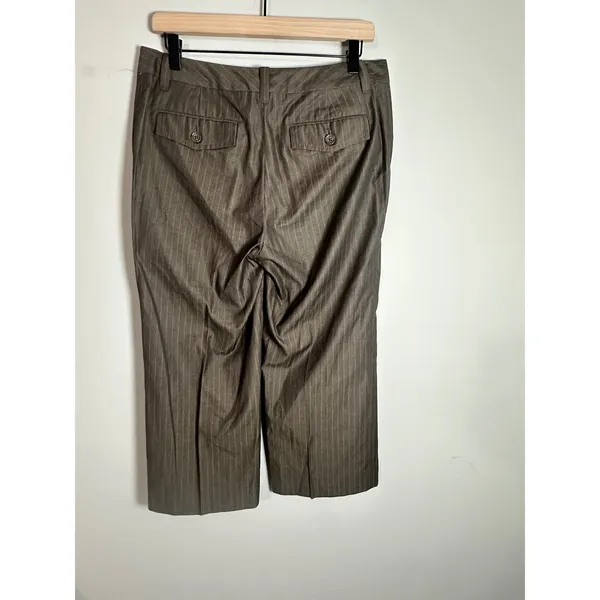 Banana Republic Martin Fit Pinstripe‎ Wide Leg Crop Pants Brown Cotton Silk 8 - Image 5