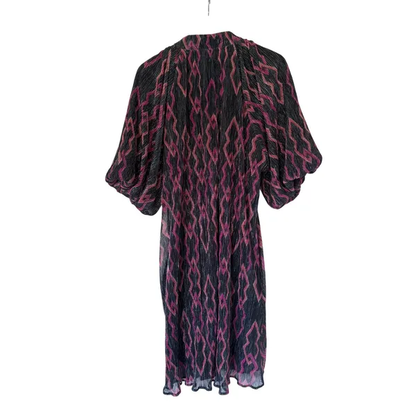 Ciebon Plisse Button Front Puff Sleeve‎ Ikat Dress Pink Purple Black Size 1X NEW - Image 3