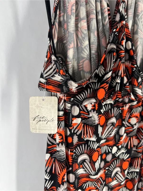 Free‎ People Daria Maxi Dress in Black Orange White High Slit Wrap S NWT - Image 11