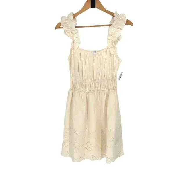 Old Navy Women Waist-Defined Sleeveless Ruffle Eyelet Mini Dress Cream Small NWT - Image 2