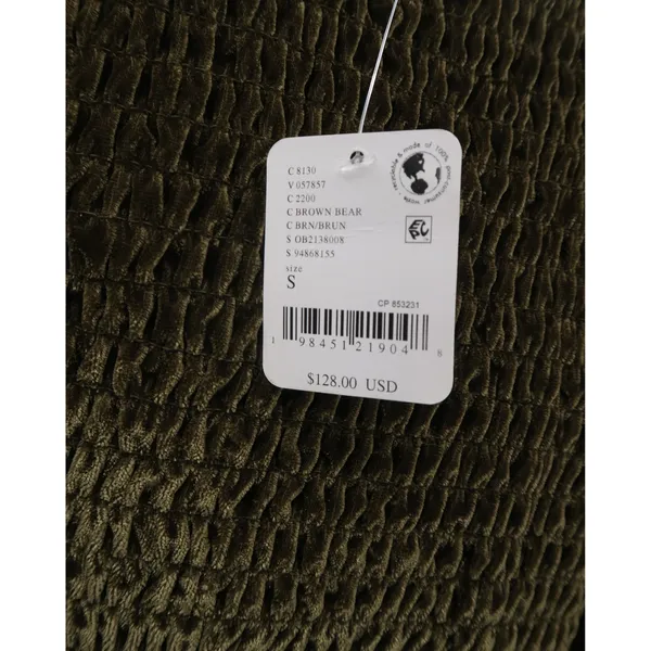 Free People Brown Bear Velvet‎ Smocked Mini Dress Long Sleeve Small - Image 3
