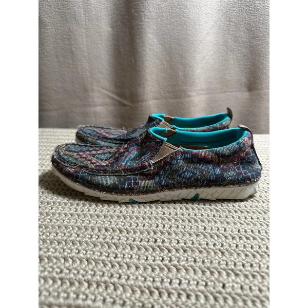 Twisted X Zero-X Women 7.5 M Southwestern Geometric Slip On Loafers Teal Tan - Image 4