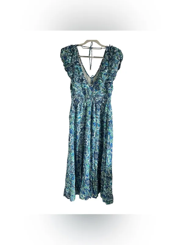 House of Harlow Blue Paisley Women’s dress with Ruffle Shoulders - Image 2