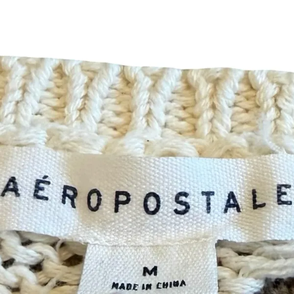 Aeropostale Aero Pullover Loose-Weave Sweater Cream Stretch Size Medium Women's - Image 3
