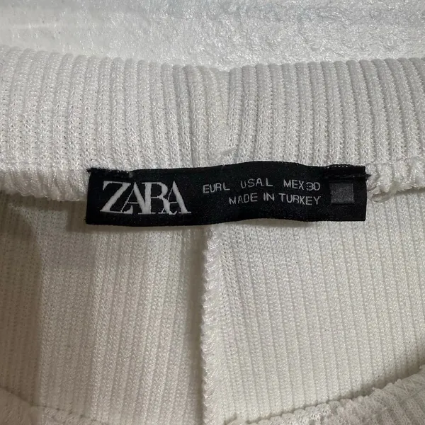 Zara White High Waist Wide Leg Ribbed Pants Sz L - Image 5