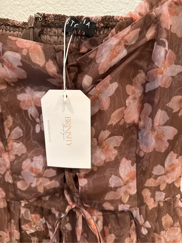 Storia Floral Chiffon Mini Dress Puff Sleeve Cottagecore Romantic NWT Medium - Image 5
