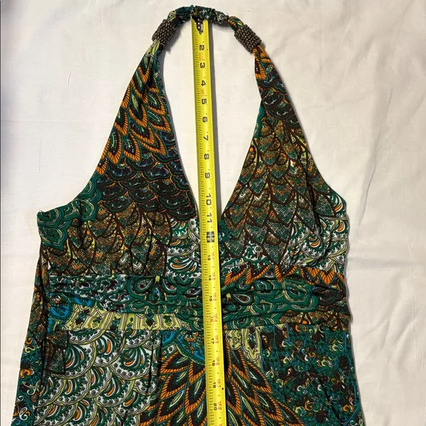 Cristinalove Teal & Green Patterned V-Neck Maxi Dress - Image 9
