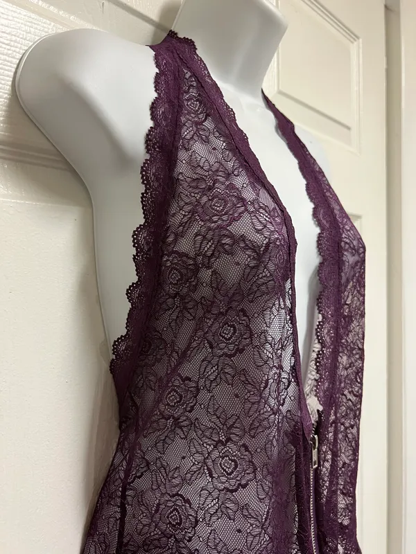 Purple Stretch Plunging Scalloped Lace Teddy - Image 7