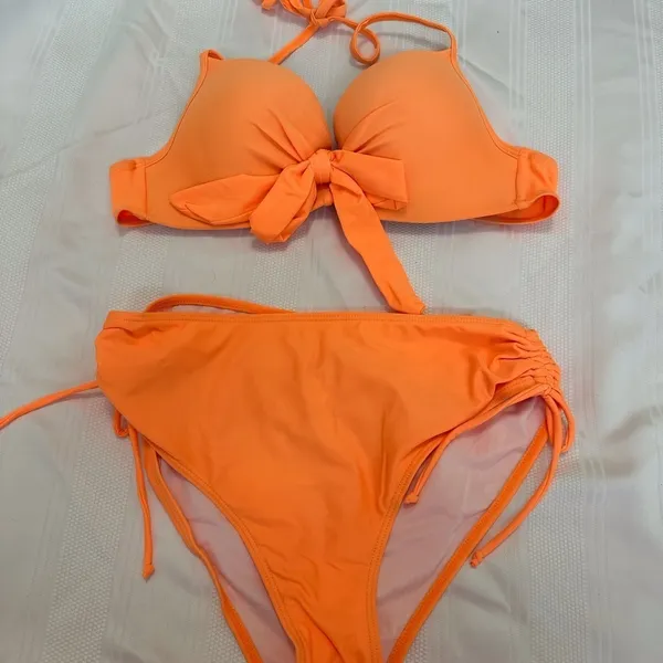 Vibrant Orange Bikini with Adjustable Tie Closures Size L - Image 3