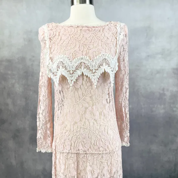 Vtg 80s Jessica McClintock Lace Dress‎ Size 8 Cottage Coquette Victorian Prairie - Image 2