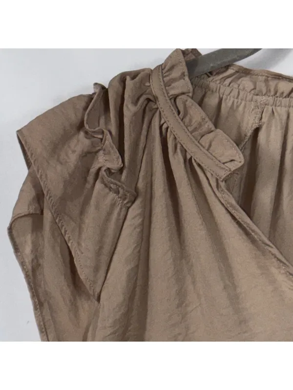 Haver London Taupe Ruffle Sleeve Blouse M - Image 3