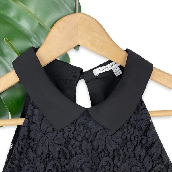 Collective Concepts Peter Pan Collared Top in Black Floral Lace - Image 7