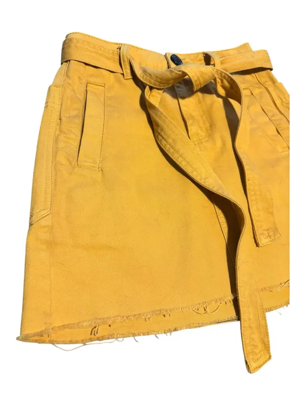 PacSun Mustard Yellow Denim Mini Skirt Belted Raw Hem‎ Pockets Size 23 - Image 2
