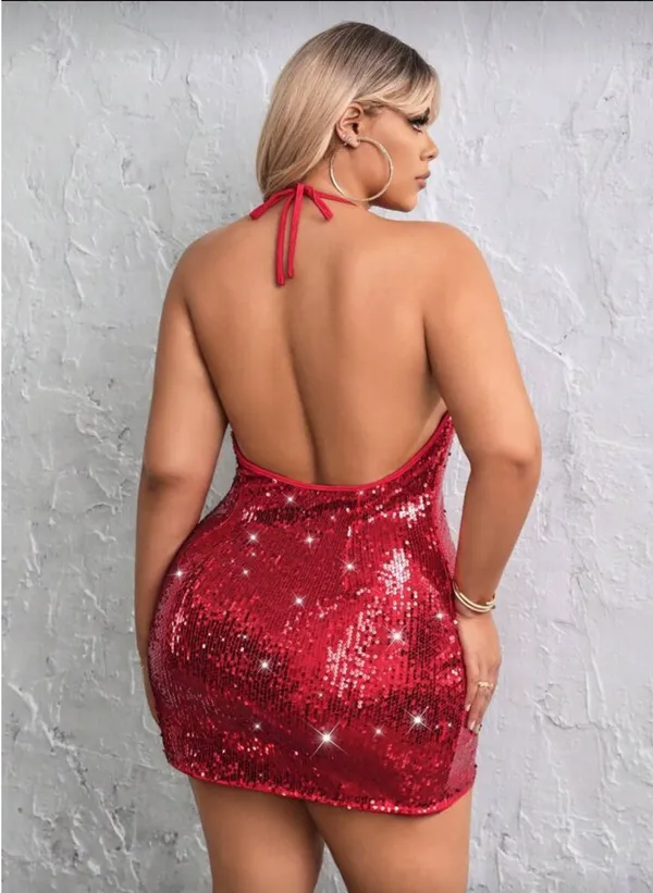 Red Sequin party dress - Image 3