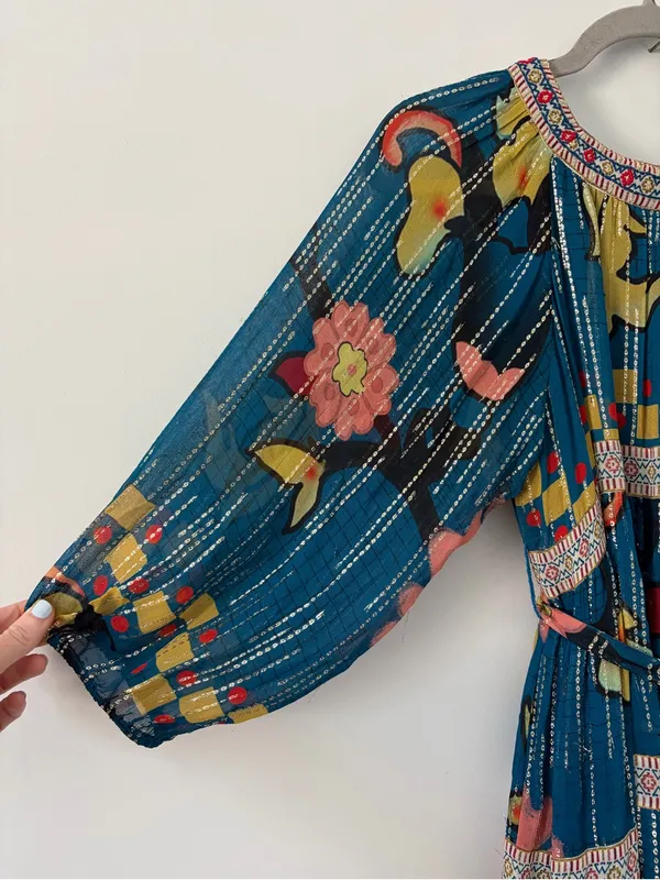 Anthropologie Verb Eulalia Shimmer Tunic Dress Hawaiian Blue Boho Cocktail Dress - Image 4
