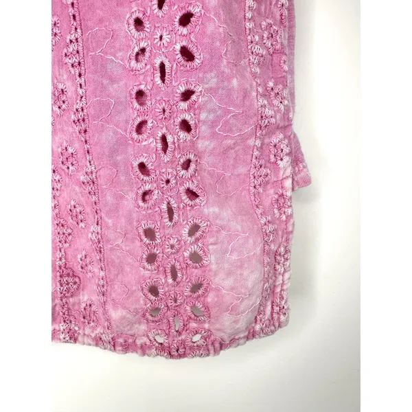 Eri + Ali Anthropologie Pink Eyelet Lace Back‎ Tank Top Small Cotton V-Neck Boho - Image 9
