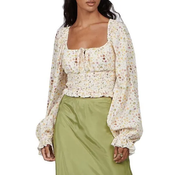 Charlie Holiday Bobby Floral Smocked Crop Top Blouse Puff Sleeve Cottagecore - Image 3