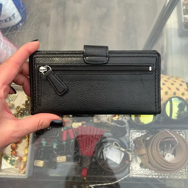 Coach Black Leather Turn Lock Checkbook Wallet Long Bifold Zip Back - Image 2