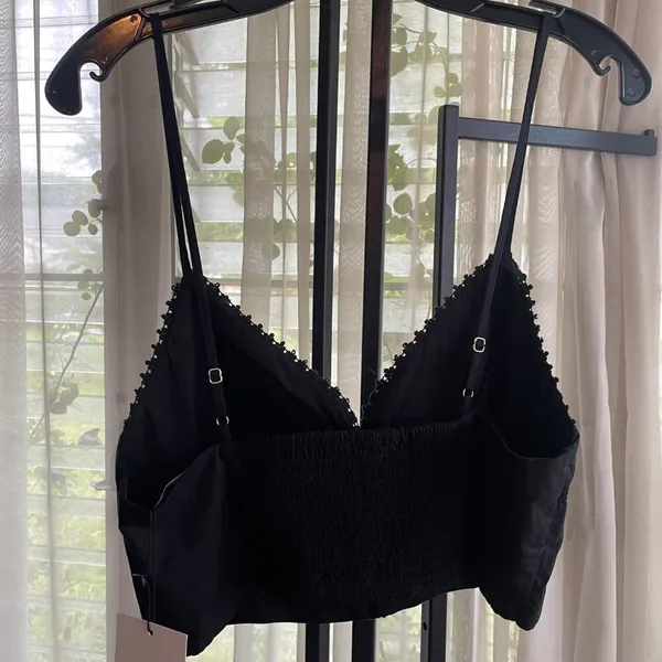 NWT Zara Lace Poplin Cami Tank Crop Top Shirt Black Size Large - Image 5
