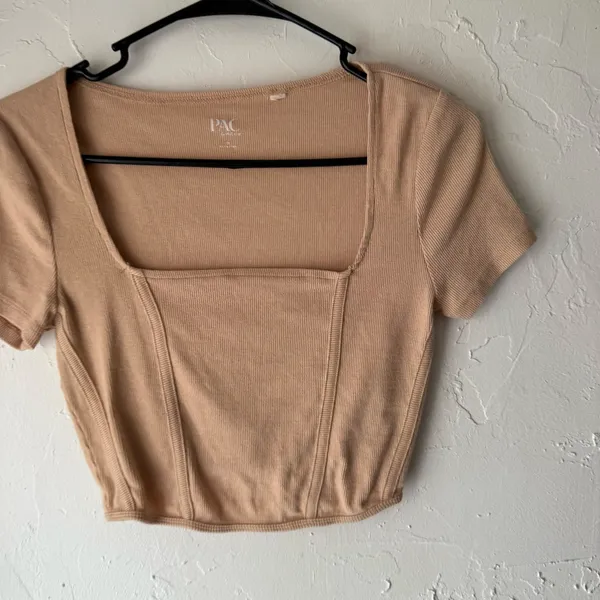 Pacsun PacCares Size Medium Nude Beige Short Sleeve Square Neck‎ Bustier Top - Image 2
