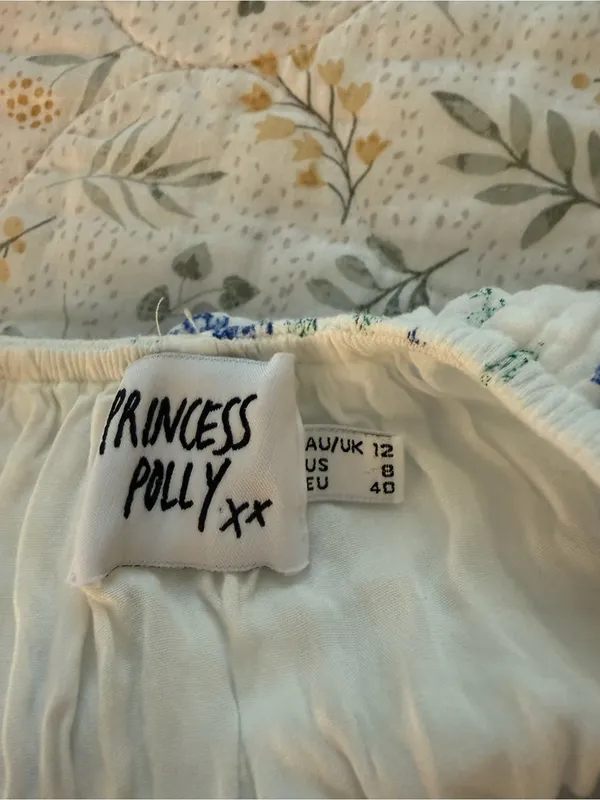 Princess Polly White Mini Cottage Core Dress with Blue Floral Print - Image 3
