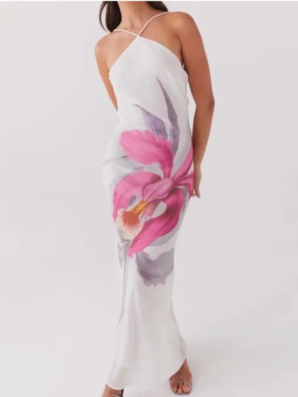 Peppermayo White Maxi Dress with Pink & Purple Floral Size 8. A1 - Image 2