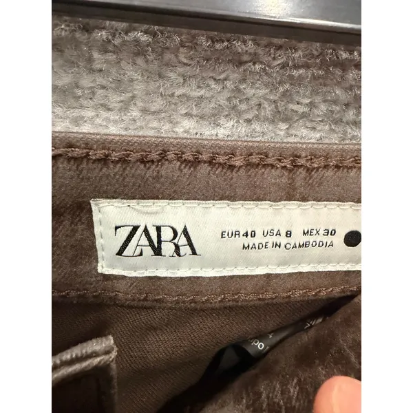 Zara Womens Jeans Size 8 Brown Velvet Straight Leg High Rise Cropped Pants - Image 4